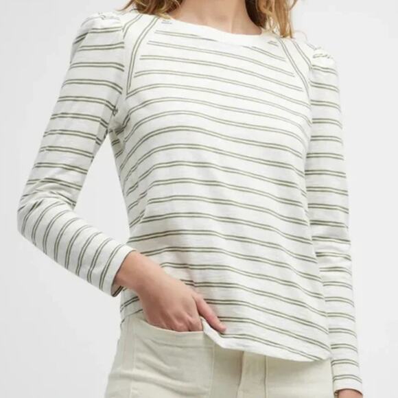 Veronica Beard Mason Striped Puff Long-Sleeve Baseball Tee Shirt Cotton Women XL - Picture 4 of 13